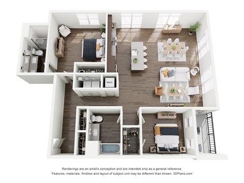 Floor plan for 2 beds, 2 baths, 1500 sqft
